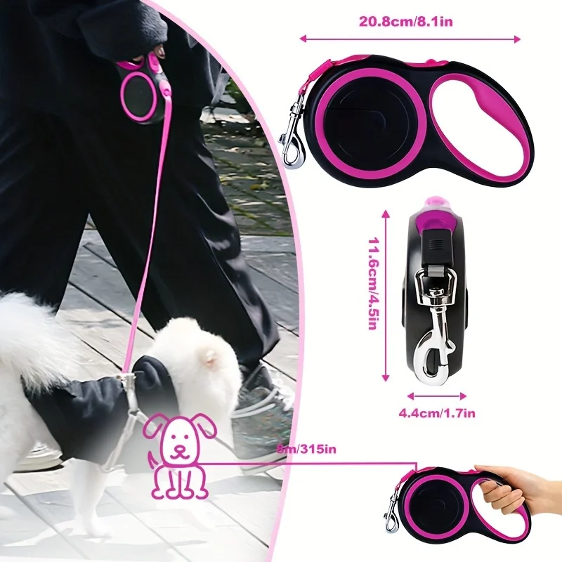 

8M Automatic Retractable Dog Leash Anti-Slip One-Hand Brake Pet Walking Lead for Medium Large Dogs Outdoor Training
