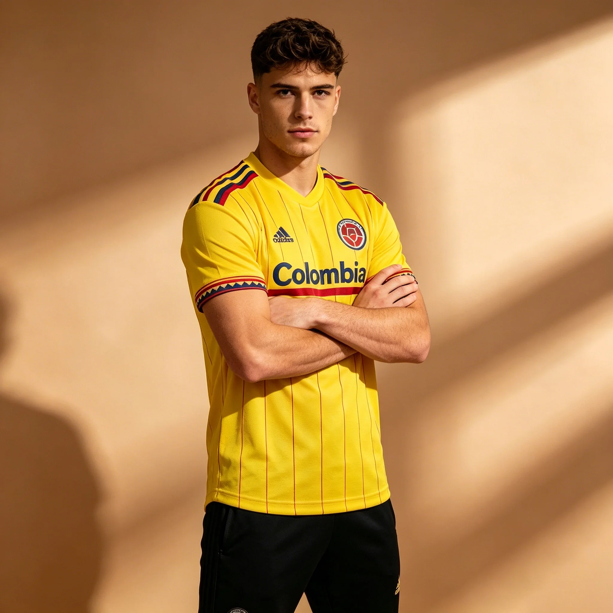 Herren Kolumbien Nummer 10 Gelb Vertikal Gestreiftes T-Shirt Nationalmannschaft Fan Kurzarm Fußballtrikot