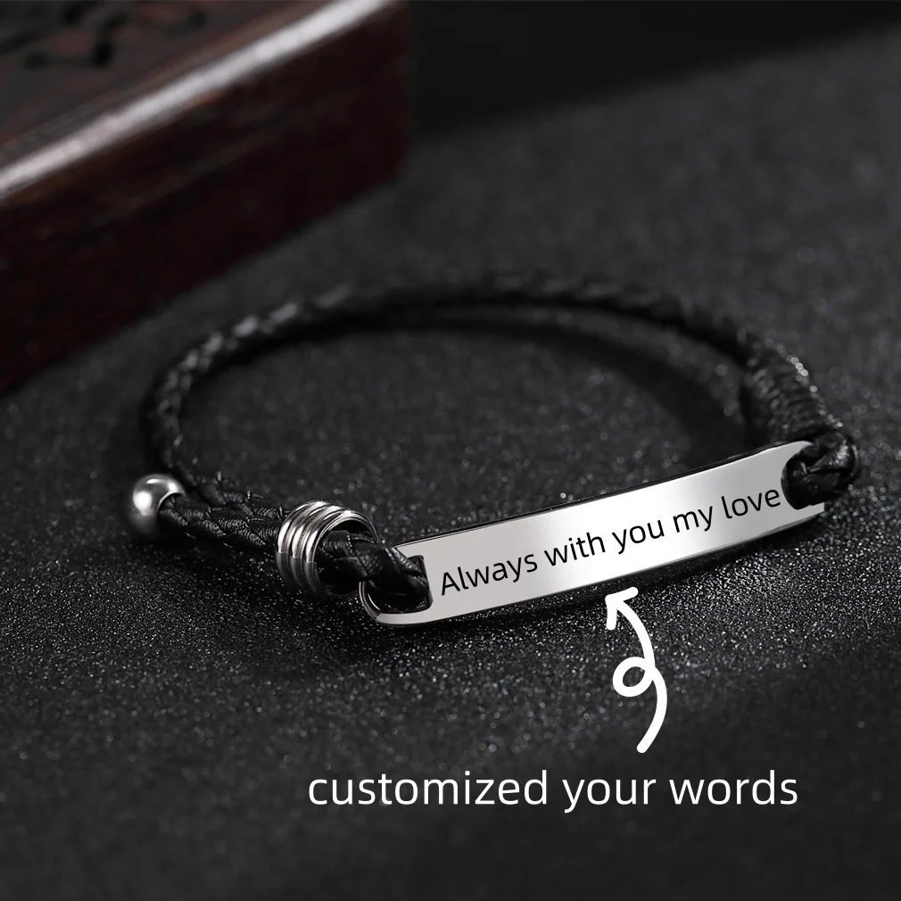 

Custom Men's Name Bracelets, Gifts For Husband Boyfriend Dad Personalize Silver Bar Bracelet For Men, Engraved Initial Bracelet