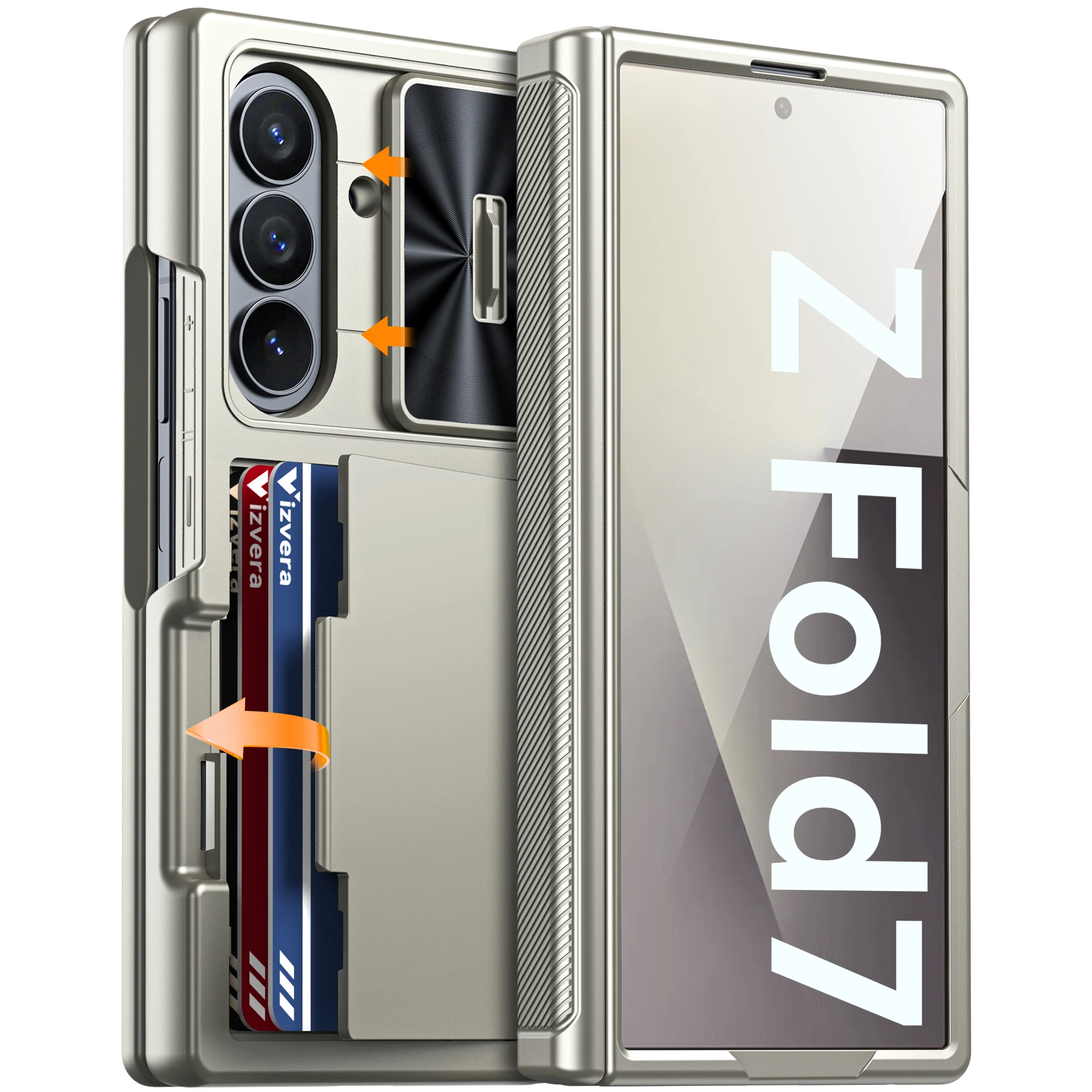 voor Galaxy Z Fold 7, hoesje, RFID-portemonnee met kaarthouder, scharnierhoes, camerahoes, schokbestendig siliconen beschermend telefoonhoesje-zwart