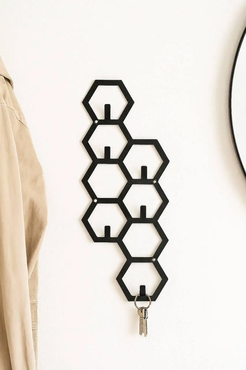 Hexagon Key Holder, Modern Key Wall Organizer, Entryway Geometric Decor, Metal Key Hooks, Honeycomb Key Rack Wall Hook