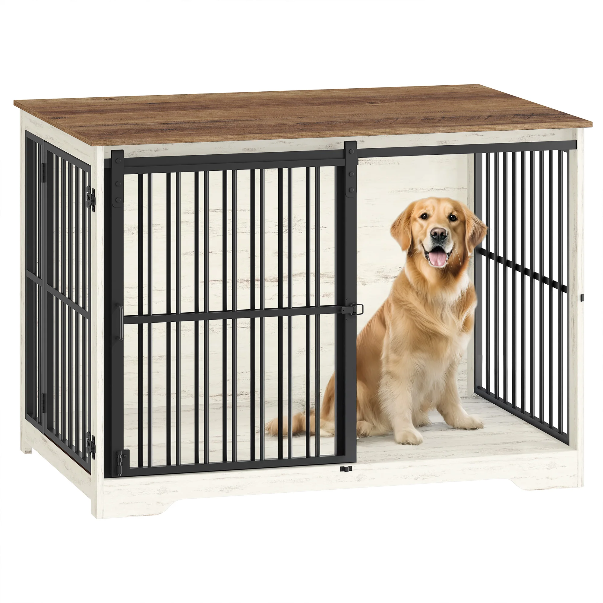 Hondenkennel, 2 deuren, moderne binnenhondenkennel voor kleine/middelgrote/grote honden tot 100 kg, bijzettafel, versterkte schuifdeur