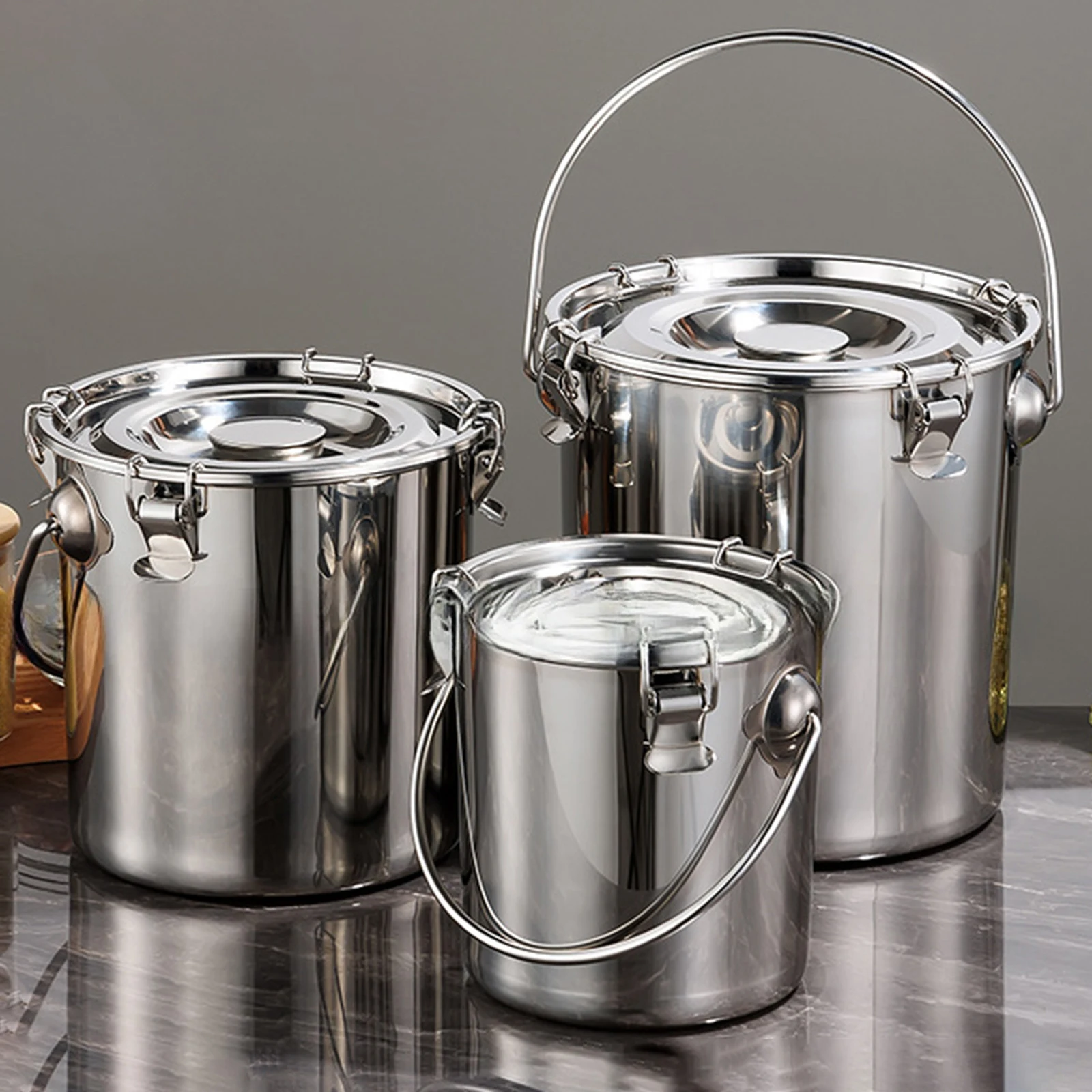 

304 Stainless Steel Sealed Bucket With Buckle Sealed Transportation Bucket Oil Bucket Food Delivery Bucket for Home Restaurant