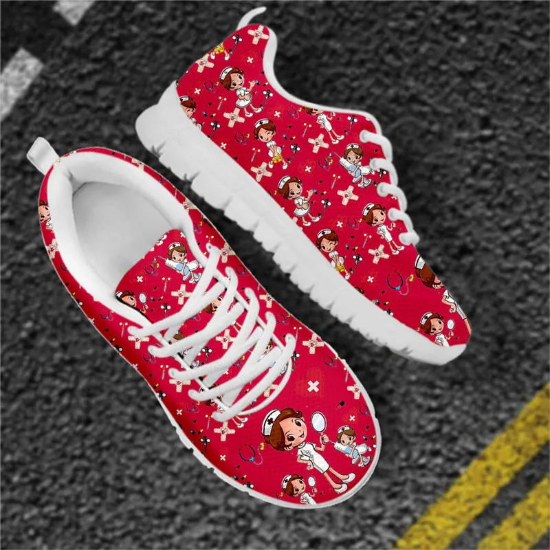 INSTANTARTS Kawaii Nurse Design Casual Sneakers for Women Comfort Flats Medical Healthcare Print Ladies Nursing Footwear Zapatos