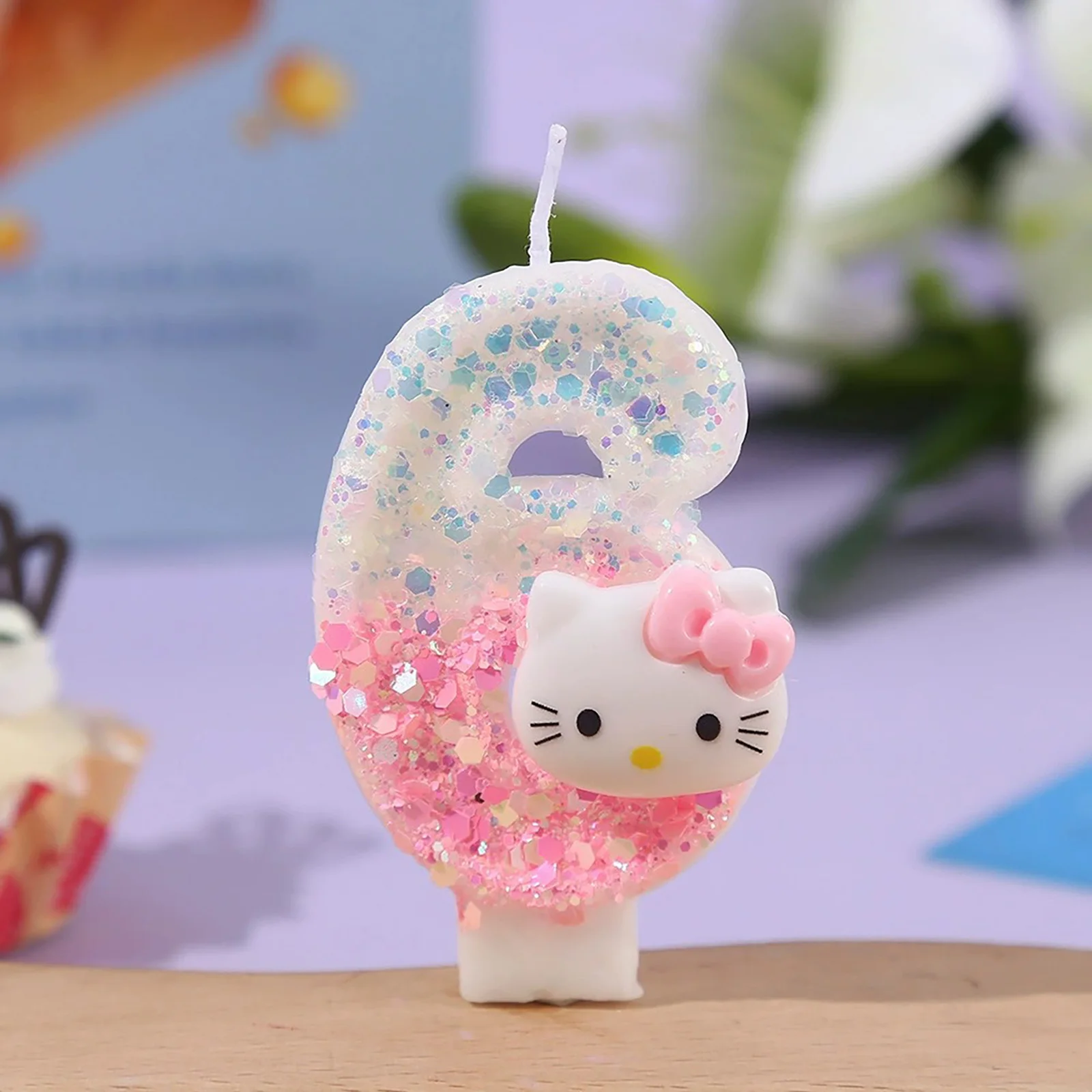 เทียนวันเกิดตัวเลขหัวแมวน่ารัก DIY ตกแต่งเค้ก สีชมพูขาว กลิตเตอร์ ปาร์ตี้สำหรับเด็กชายเด็กหญิง