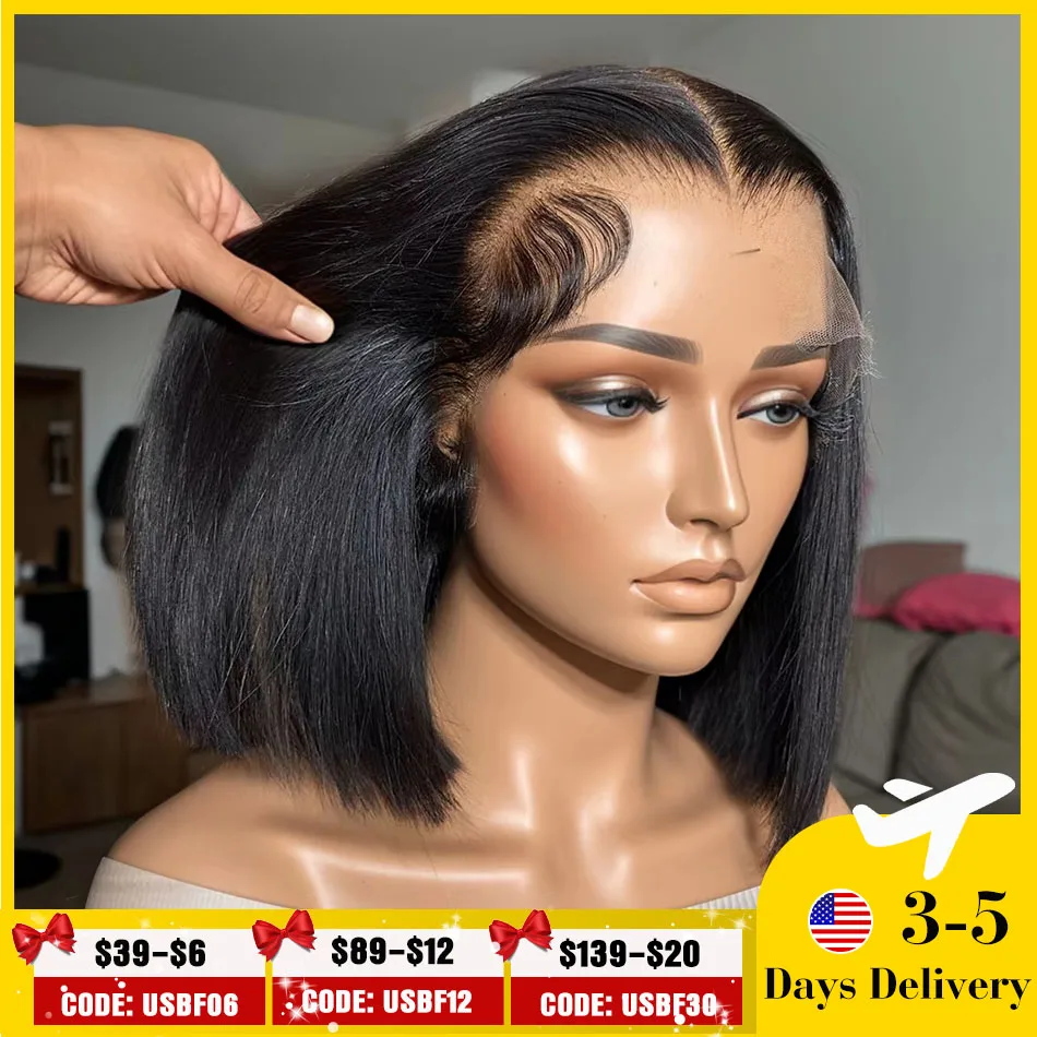 YKB Bone Straight Bob Wig 6X6 Closure Glueless Ready To Wear 13x6 HD Lace Front Human Hair Wigs 16 Inch Remy Peruvian For Women