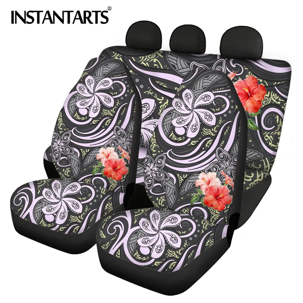 INSTANTARTS Car Universal Seat Covers Classical Beautiful Flowers Prints Easy Installation Resilient Black Automobile Protector