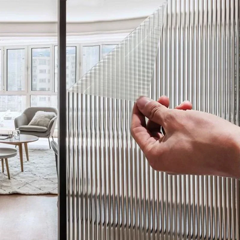 Reeded Glass Window Privacy Film Frosted Window Vinyl 3D Dekoracyjne naklejki na okna Nieprzylepne Łazienka Salon (55x100cm) — Zdjęcie 2 z 2