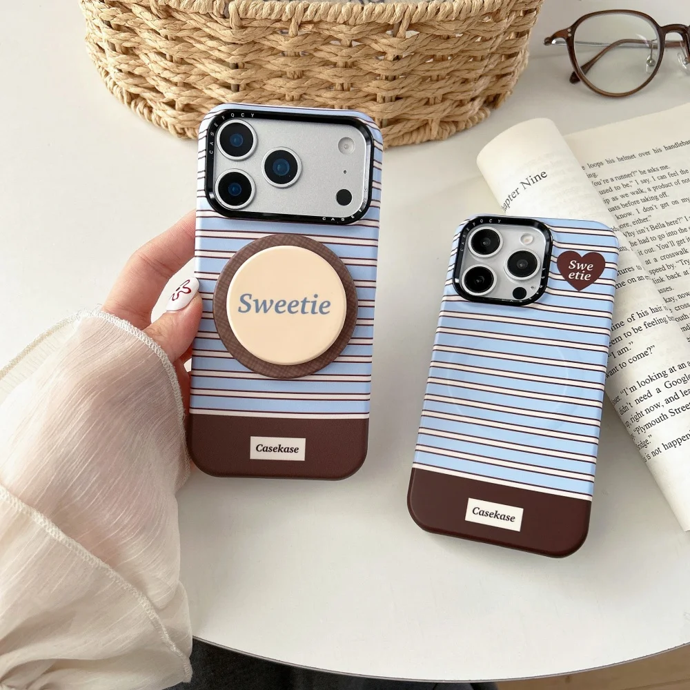 

Light blue horizontal stripe for magnetic suction stand phone case suitable for iPhone14/15/16/17ProMax model protective case