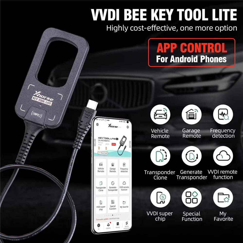 Xhorse VVDI BEE Key Tool Lite Frequency Detection Transponder Clone with 6 XKB501EN and 15pcs Chips Support Android with Type C