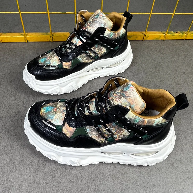 

Niche Comfortable Trendy Men's Shoes Punk Street Skateboard Sports Casual Shoes Retro Color-Blocking Chinese Style Thick-Soled Dad Shoes for Men