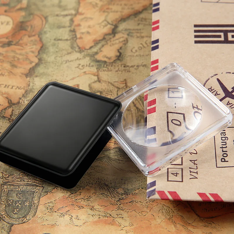 2pcs foldable handheld mini magnifying glass, reading with rotating leather pocket, square portable design/YJ7018B