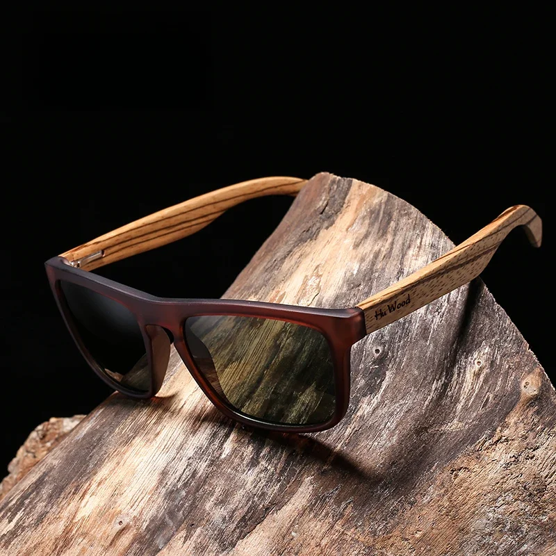 HU WOOD Zebra Óculos de sol para homens, óculos polarizados, lentes retangulares, condução, proteção