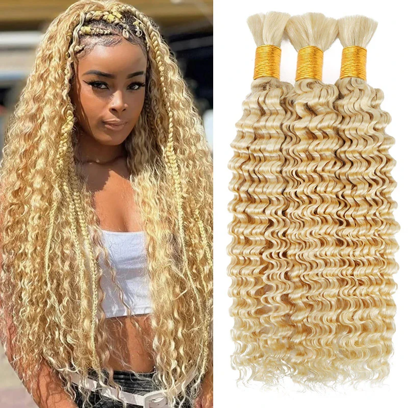 

Deep Wave Braid Human Hair For Braiding Boho 613 Blonde Braid Human Hair No Weft 1/2/3 Braiding Human Hair Extensions For Women