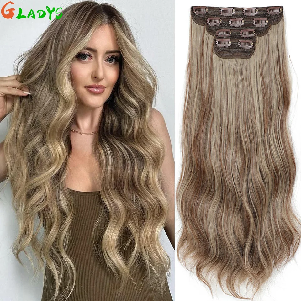 

22 Inch 11 Clip Ins Ombre Color Synthetic Hair Extension High Temperature Fiber 4Pcs/lot Body Wave Clip Ins Hair Piece Extension