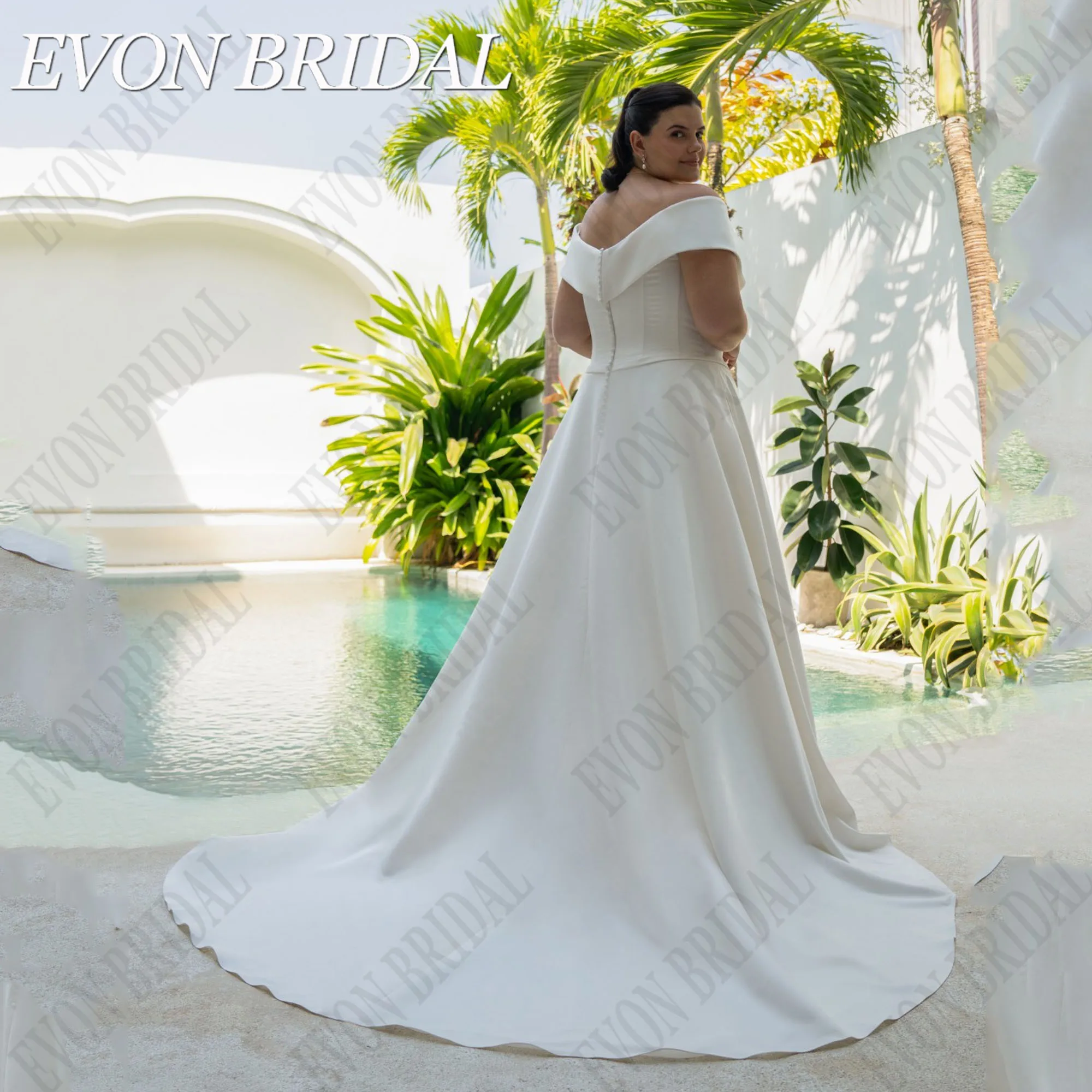 EVON BRIDAL A-Line Plus Size Wedding Gowns With Pocket Off Shoulder V-Neck Button Satin Vestidos De Novia Elegant Bride Dress