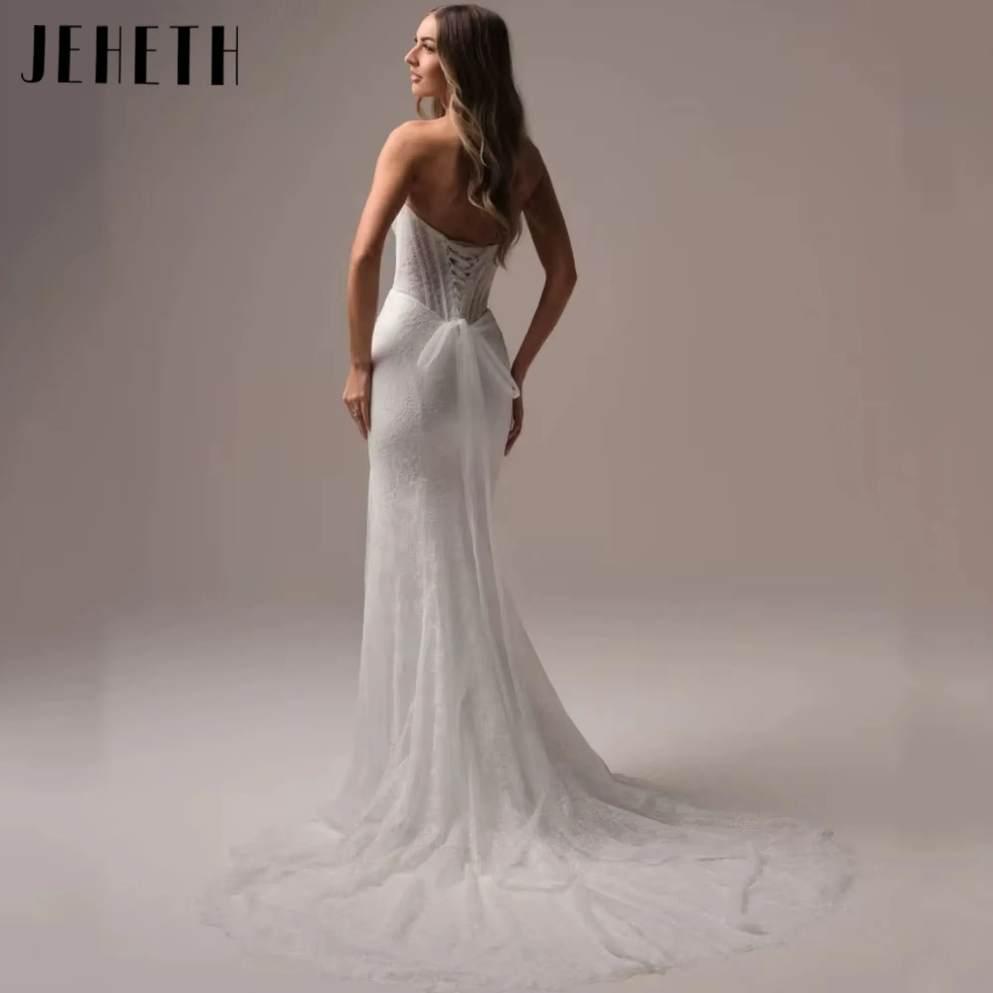 Elegant Off Shoulder Lace Mermaid Sweetheart Wedding Dresses Luxury Tulle Backless with Bow Bridal Gowns New Robe Customized