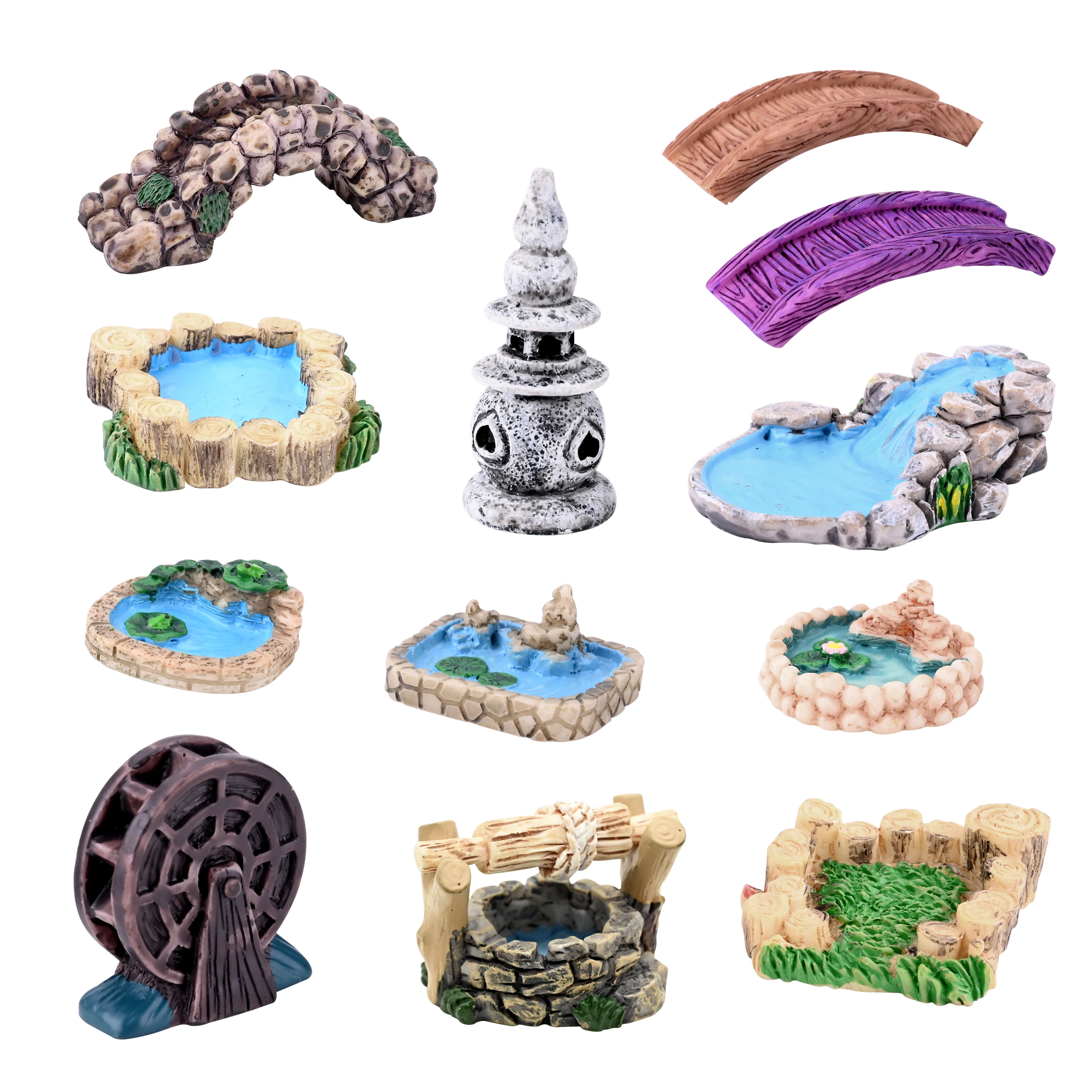 12 Pcs Micro Landscape Ornament Craft Miniature Fairy Garden Figurines Accessories Fairy Pond Bridge Water Well Figurines