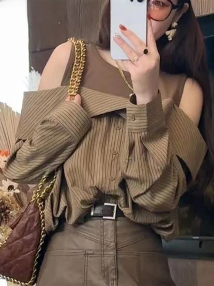 Faux chemises patchwork pour femmes, style coréen décontracté, rayé tendre, Hotsweet, Vintage, At Off Initiated, Y2k Girls, 03/Popméthanol, 2 pièces