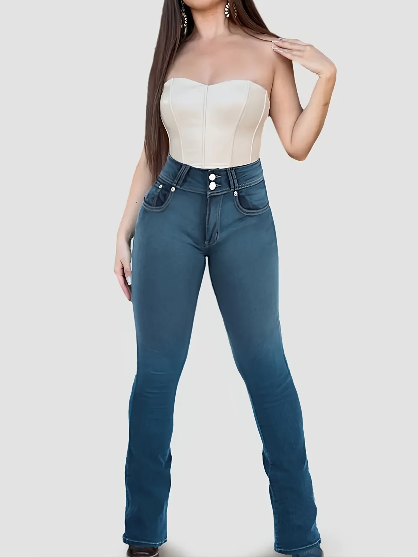 

Women's jeans, double breasted high waisted slim fit jeans, straight casual pants
