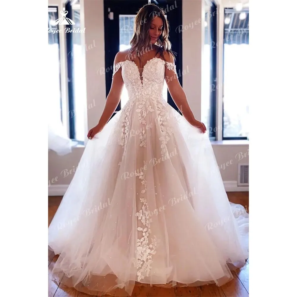 Elegantes vestidos de casamento A-Line para mulheres, manga, tule, renda, apliques, vestidos de noiva formais, feitos sob medida, 2023