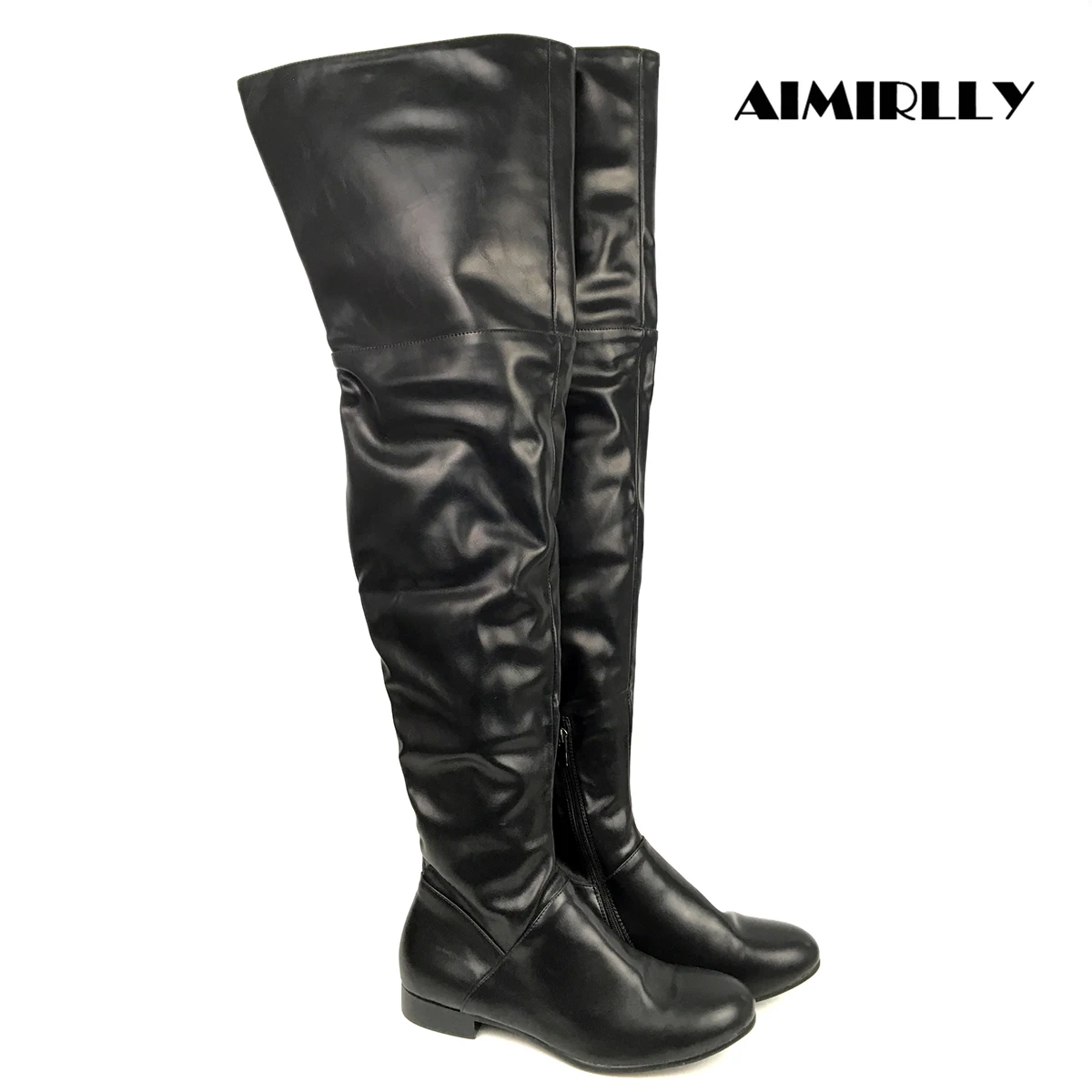 Women's Over the Knee Boots Round Toe Flats Ladies Thigh Heigh Winter Long Boots Comfortable Flat Boots Black Zip Customized