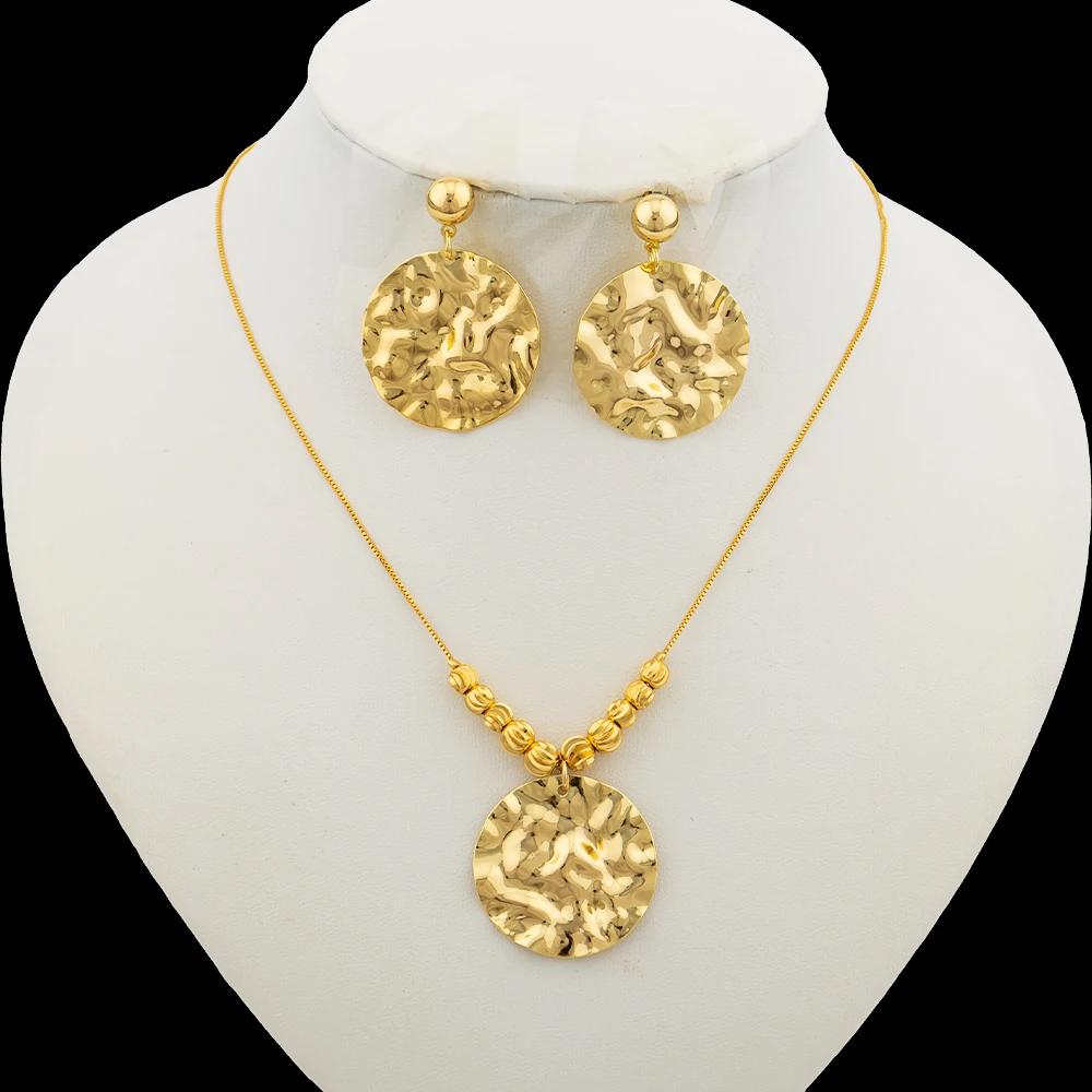 

Necklace and Earrings Jewelry Set for Women Gold Color Pendant and Beads Necklace African Gift Italian Party Jewelry Accessories