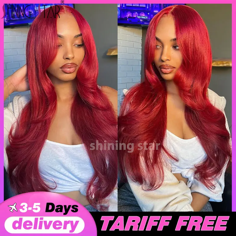 

Hot Red Body Wave Hd 13X4 Lace Front Wig Human Hair Pre Plucked 99J Burgundy Colored Brazilian 13X6 Lace Frontal Wig For Women
