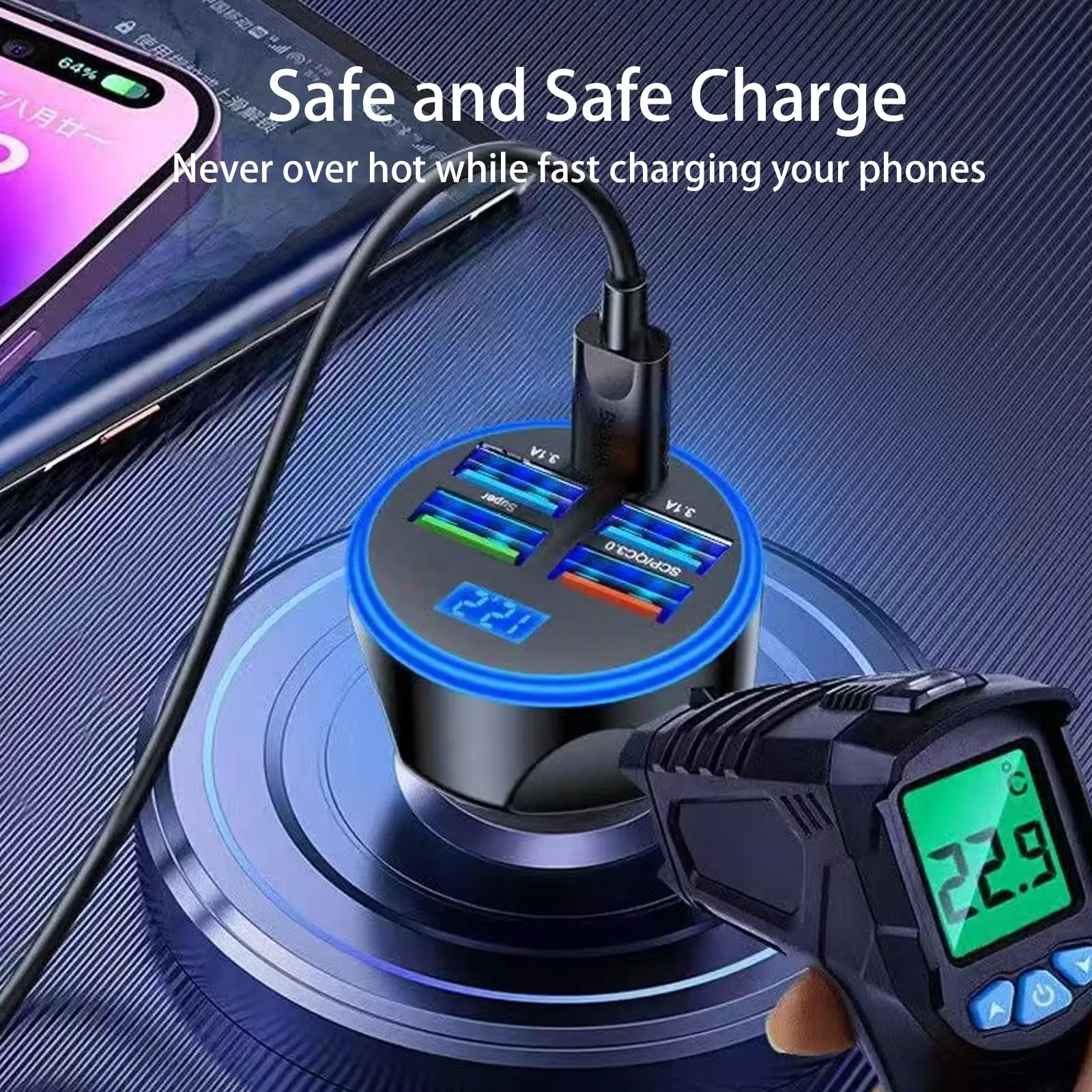 6-in-1 Car Charger Adapter (USB PD / Type-C / iPhone Fast Charge) 6