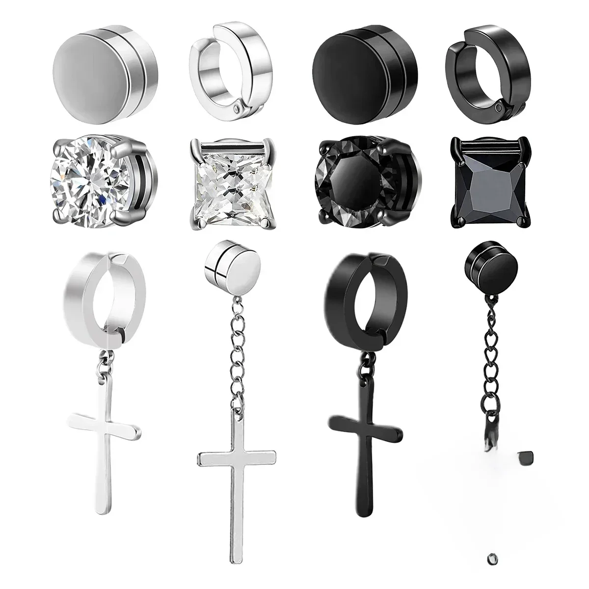 Faux cerceaux d'oreille pour hommes et femmes, clip d'oreille magnétique, clip en acier inoxydable, pendentif, boucles d'oreilles, bijoux, 1 paire