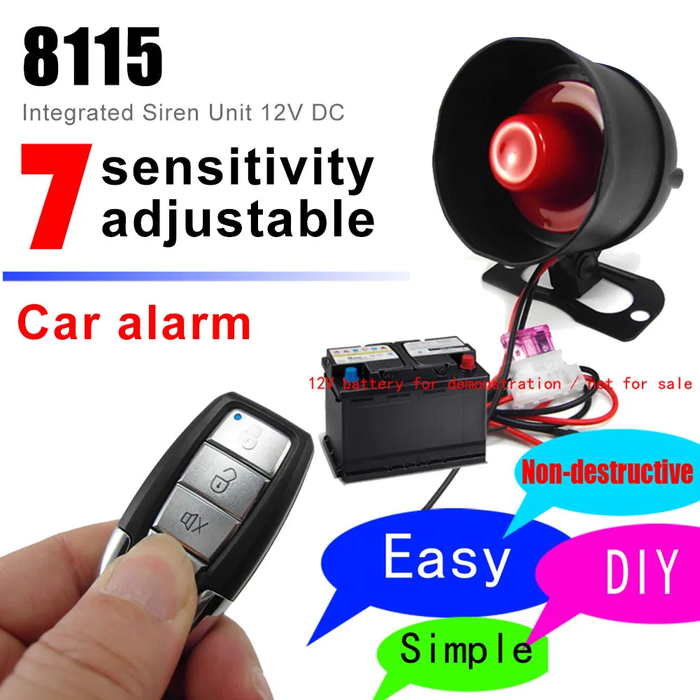 12V Car Security System Horn Siren Alarm with 2 Remote Controls Anti-Theft One-Way Automotive Alarm System Burglar Protection