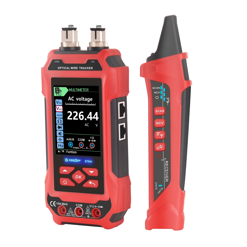 TOOLTOP ET638 Professional Versatile 600M Network Cable Tester POE Multimeter Optical Power Meter Fault Locator Lithium Battery