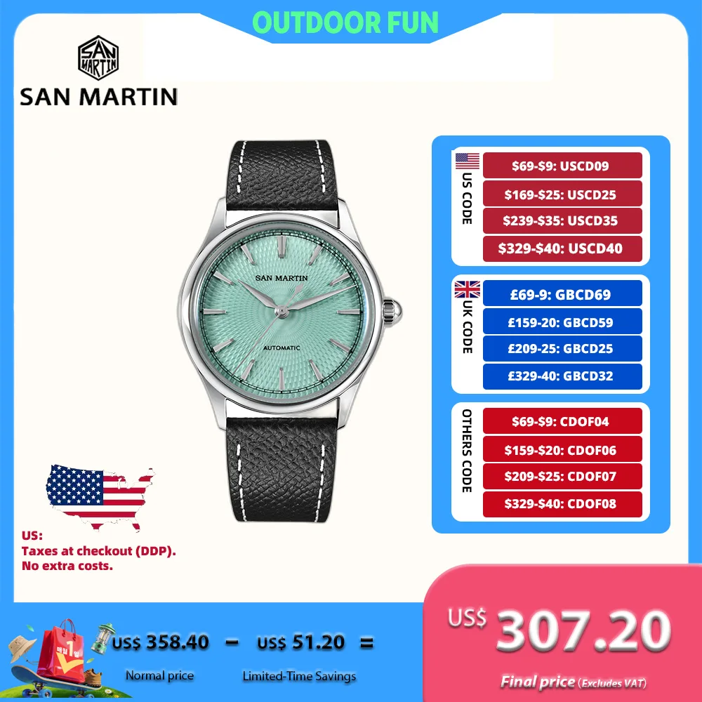 

San Martin 37 мм Seagull ST1812 часы с автоподзаводом, эмалью и масляным циферблатом для мужчин, платье, корпус из сапфирового стекла, задняя крышка SN0100A-1