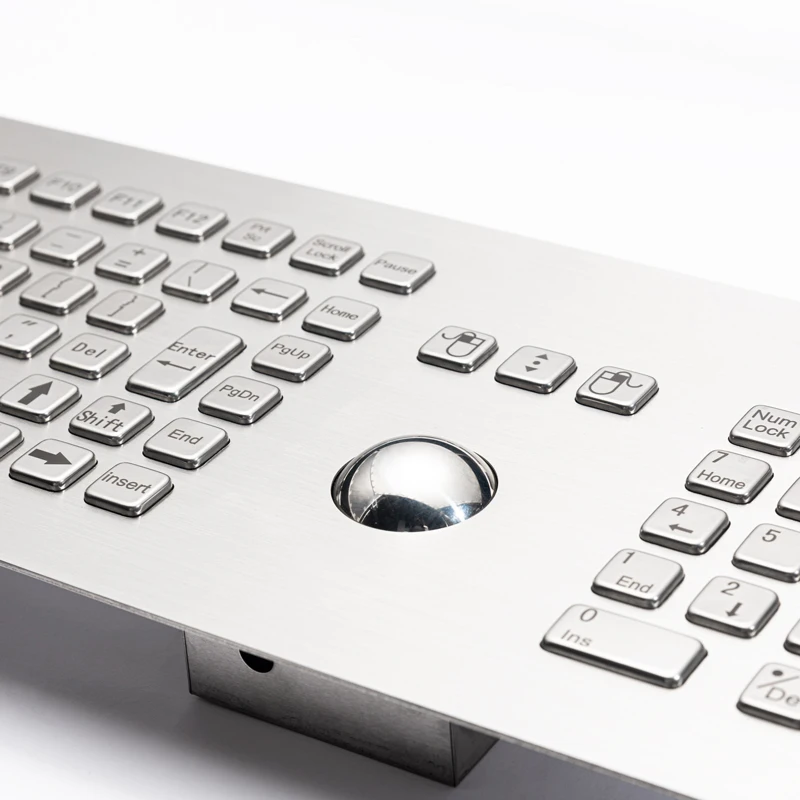 106 Keys Rugged Panel Mount Industrial Metal Stainless Steel Keyboard With Trackball And Number Keypad