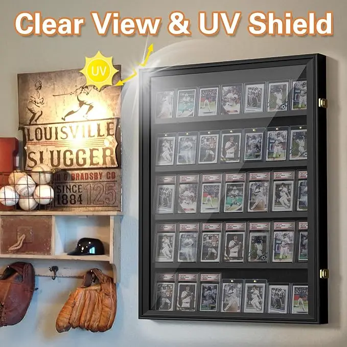 

1 Pack Baseball Card Display Case Wall Trading Card Display Frame Lockable for Collector Sports Basketball Football Hockey Cards