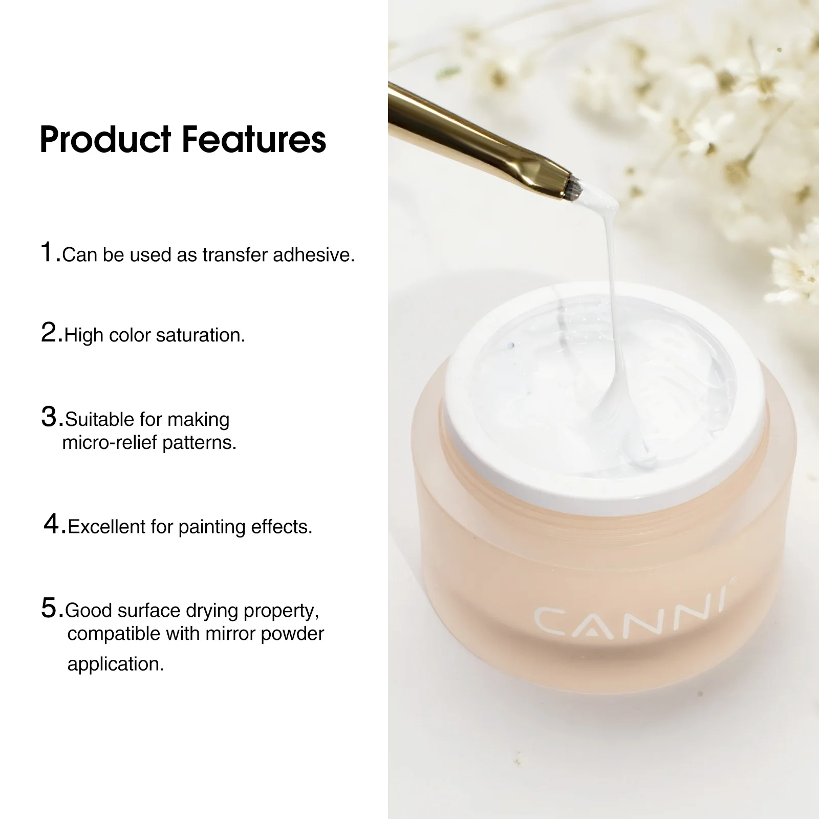 CANNI 10g No-Wipe 5-in-1 Plaster Gel HEMA TPO FREI Nail Art Funktionsgel Weiß Schwarz Nagellack Reliefmuster DIY Maniküre – Detail 9