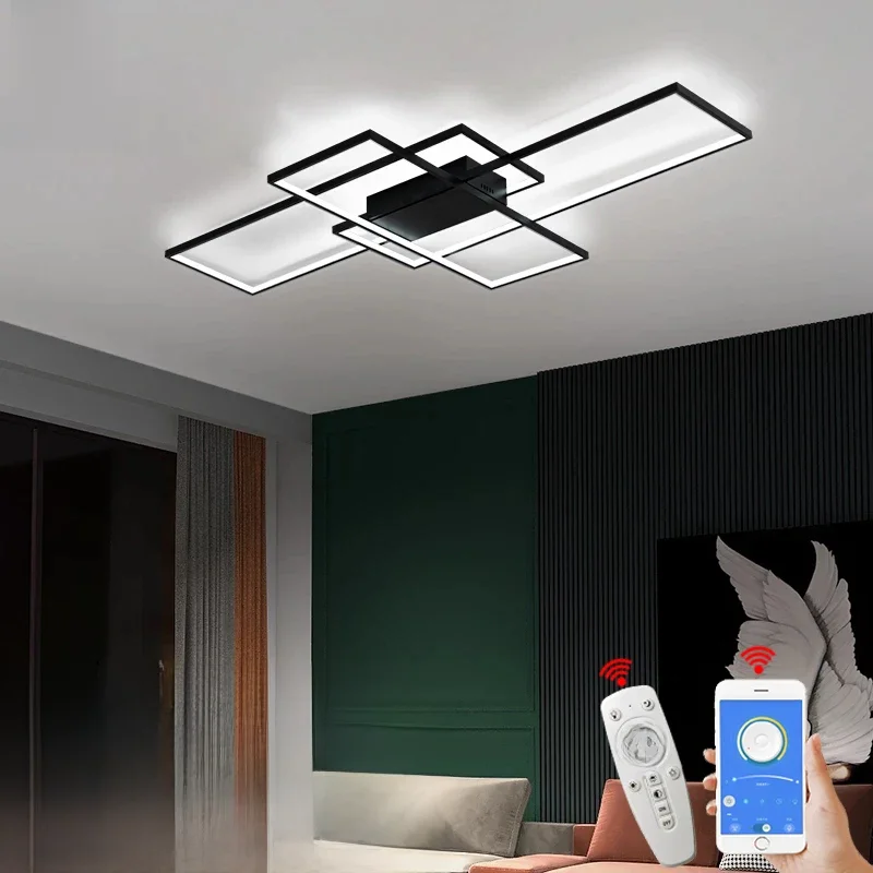 Nowoczesne lampy sufitowe LED Alexa Smart Home do salonu i sypialni, biała/czarna lampa sufitowa LED, oprawa oświetleniowa. — 2