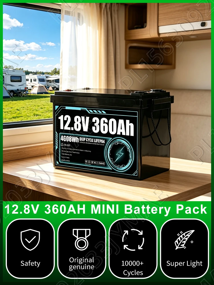 12V 360Ah Lifepo4 Batterie Klasse A mit hoher Kapazität und multifunktionalen Schnittstellen, 12,8V Lithium-Eisenphosphat-Akku-Pack, unterstützt 10.000 Tiefentladezyklen für Wohnmobile, Vans, Camper,