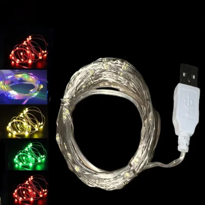 1/5/20M USB LED Lichterketten Kupfer Silber Draht Girlande Licht Wasserdichte Lichterkette Für Weihnachten hochzeit Party Dekoration