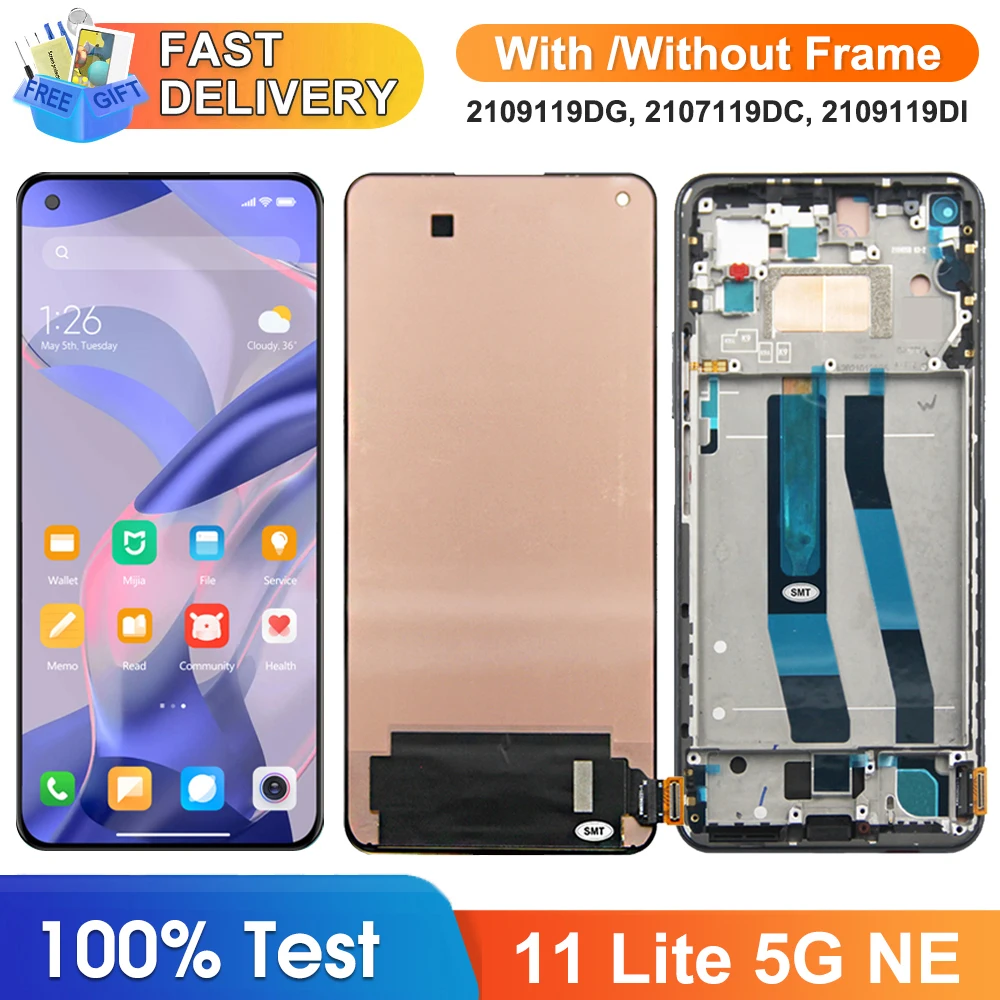 Screen Xiaomi 11 Lite 5G NE Lcd Display Digital Touch Screen with Frame Part for Mi 11 Lite 5G NE 2109119DG 2107119DC 2109119DI