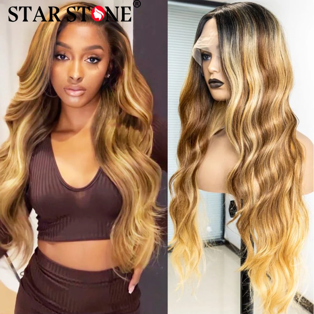 

Body Wave Highlight Wig Human Hair Ombre Blonde Honey Colored 13x4 Lace Frontal Wig For Women PrePlucked Hairline 1B-427 Wig