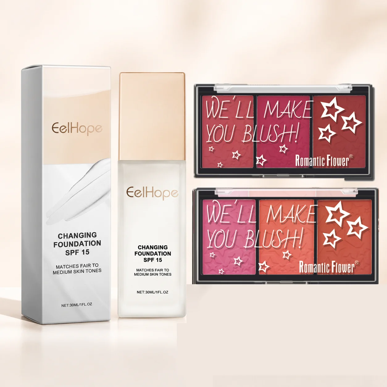 1/2/3pcsMakeup Setwith Hydrating Liquid Foundation and Face Blush Flawless Cover Matte Shading Tint Velvet Finish Daily Cosmetic