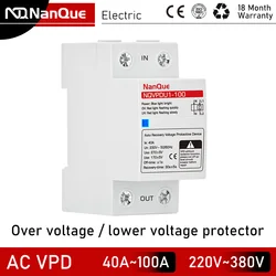 Single Light Over Under Voltage Protector 220V 230V 110V Automatic Recovery 40A 63A 2P AC Electrical Lower Voltage Protector