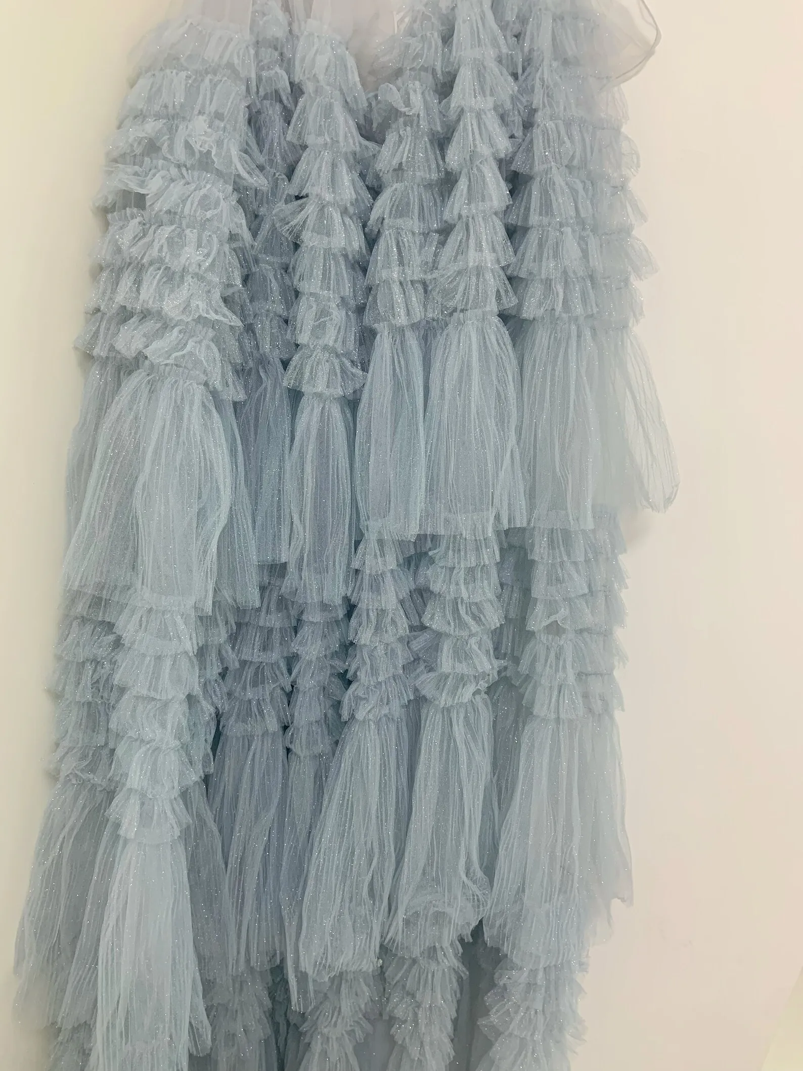 Pale Blue Ruffled Fabric For Cake Dress Bridal Dress 2024 New Arrival