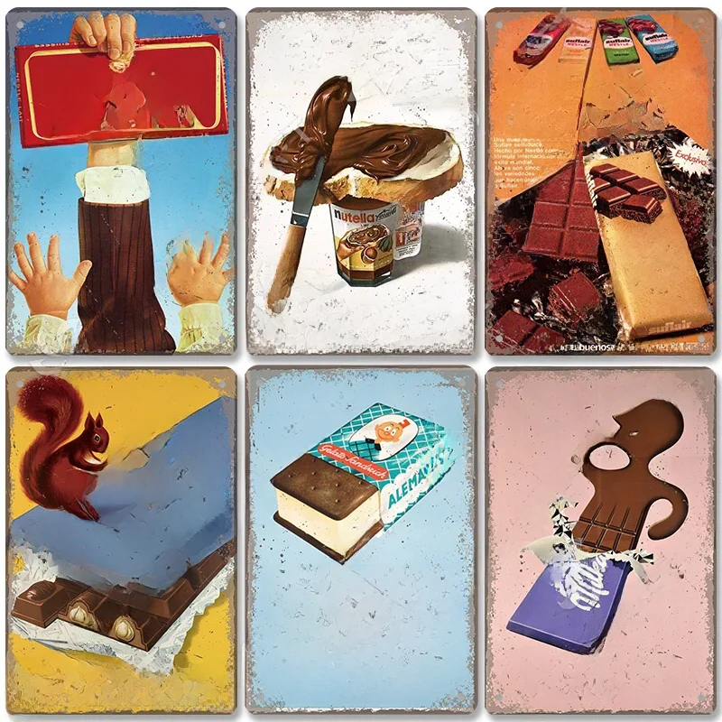 Affiche de chocolat au lait, Plaque métallique en étain, Vintage, bonbons, crème au chocolat, assiettes métalliques, décoration murale pour café, cuisine, salle à manger