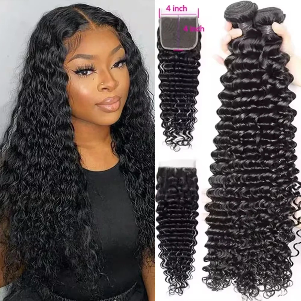 Extensiones de Cabello Humano Belextens con Ondas Profundas y Cierre 4x4, Extensiones con Cierre, Cabello Virgen, Entrega en 3-7 Días