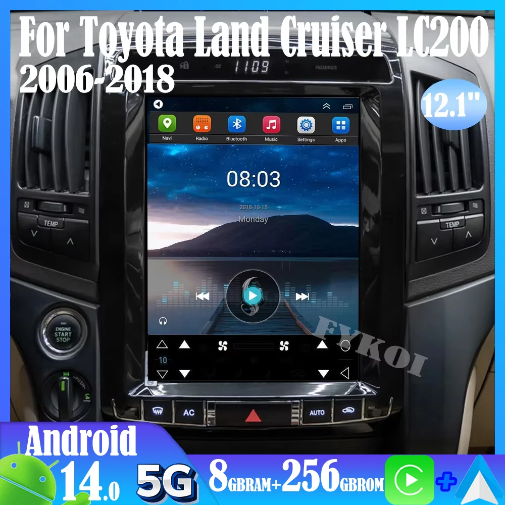 Android 14 For Toyota Land Cruiser LC200 2006-2018 Car Radio Automotive Multimedia Tesla Style Carplay Auto Bluetooth GPS 4G DSP