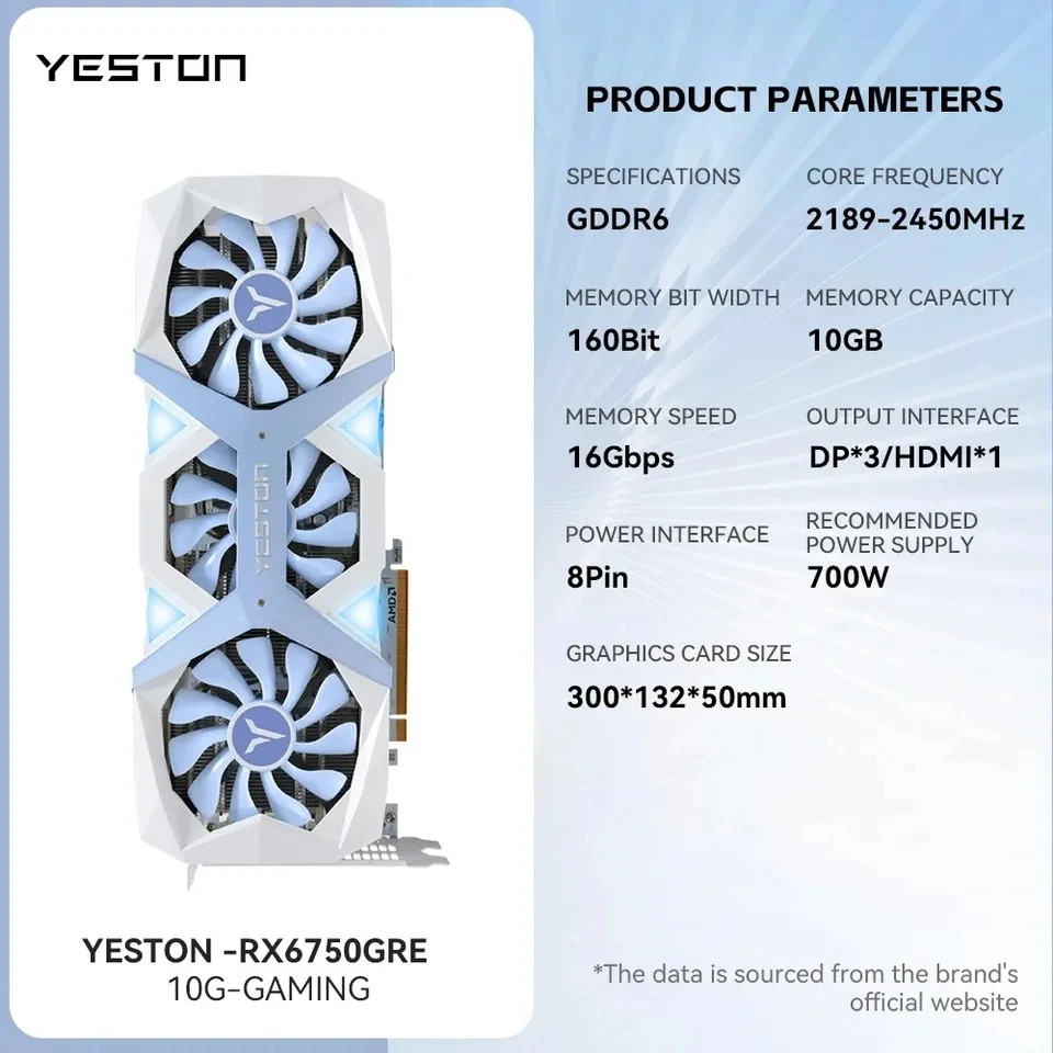 Scheda grafica usata Yeston-AMD RX 6750GRE EAGLE 10G a tre ventole, Placa de video, GDDR6, 192 bit, PCIe 4.0,