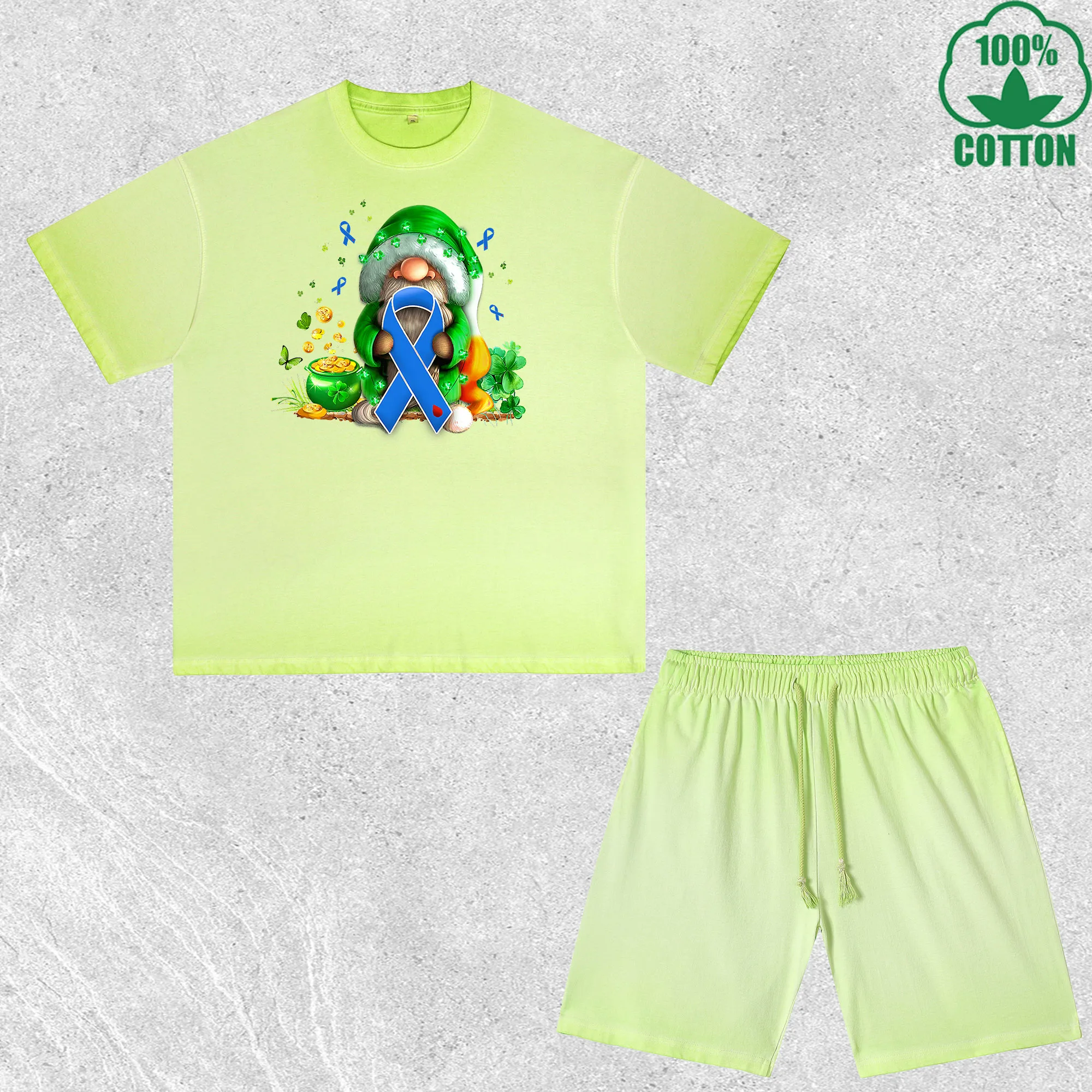 

Saint Patrick Peace Printed Dirty Wash T-Shirt Shorts Set Multicolor Combo Loose Trendy Fashionable 100%Cotton Short Value Pack