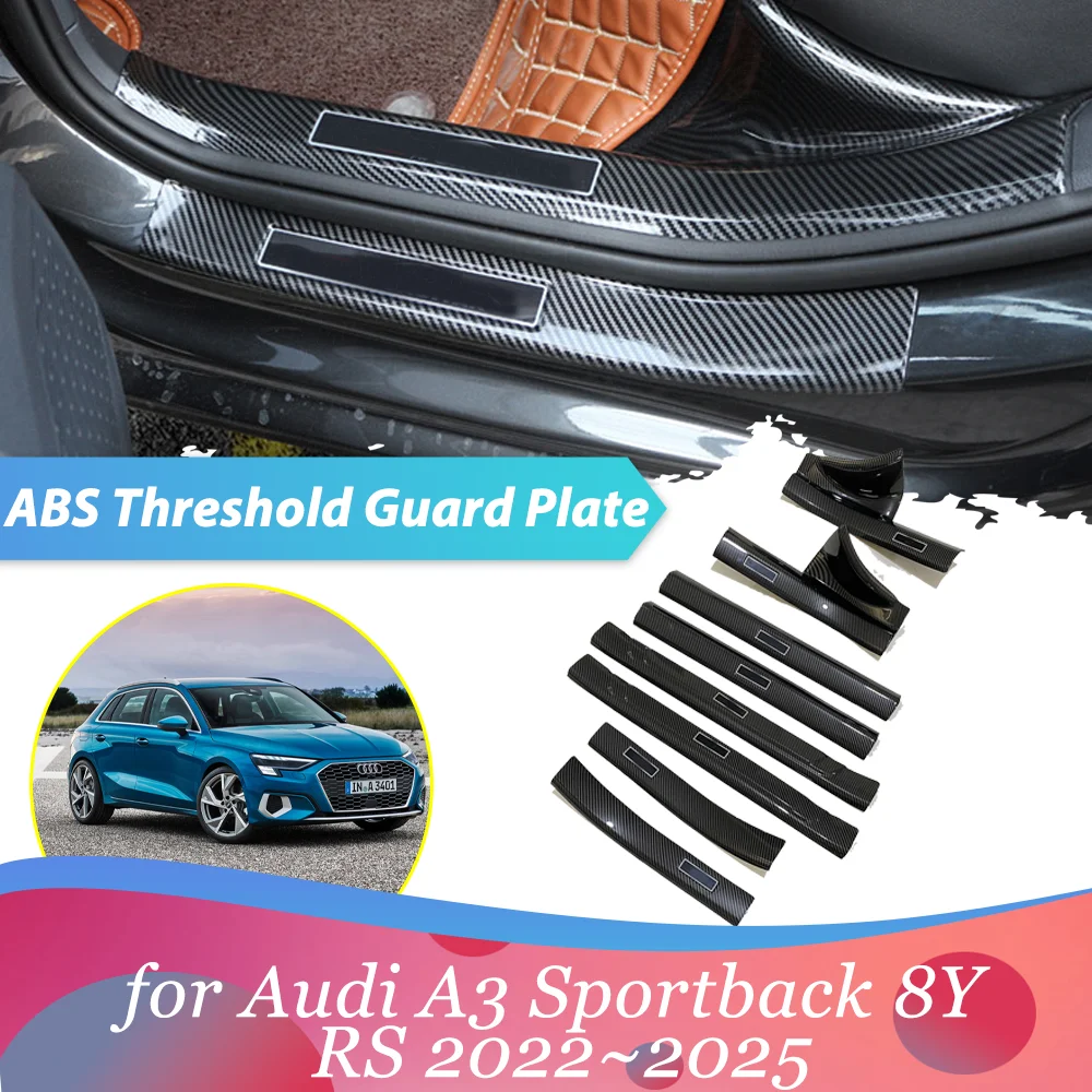 Car Welcome Pedal for Audi A3 Sportback 8Y RS 2021~2025 ABS Door Sill Scuff Threshold Guard Plate Trim Strips Sticker Accessorie